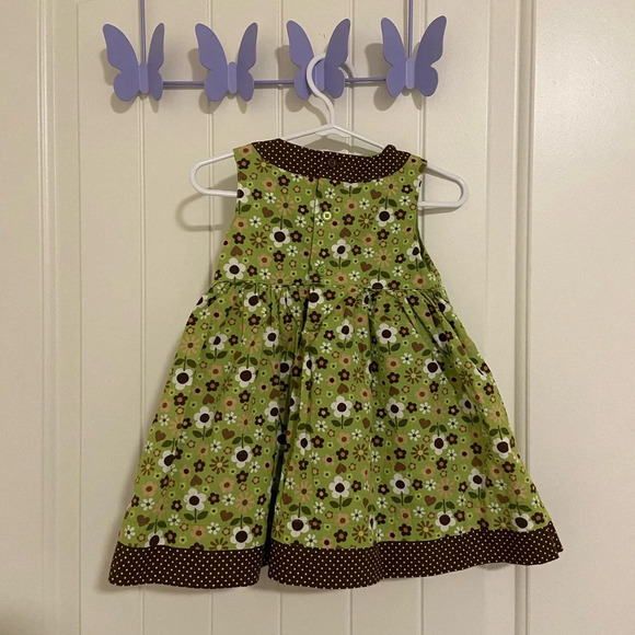 EUC | Carter’s baby girl green & brown floral high neck‎ dress — 12 months - Picture 5 of 7